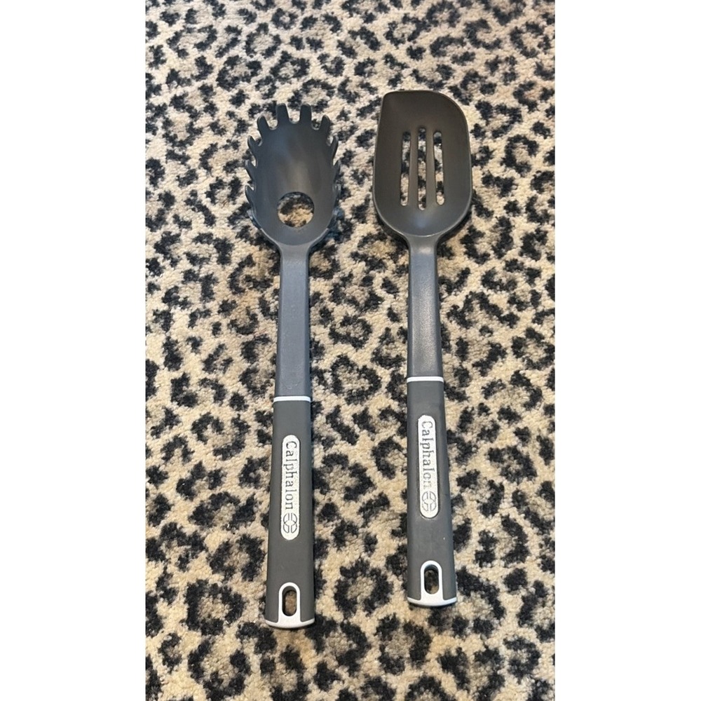 Calphalon Past Fork & Slotted Cooking Spoon Black Nylon Gray Silicone Lot